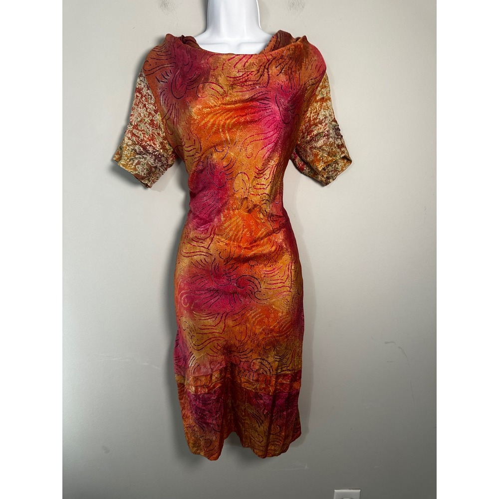 Vintage Danar Hadi Solo Indonesia Batik Dress Handcrafted Artisan Size M EUC